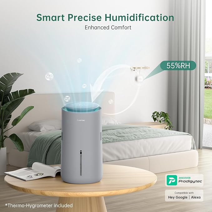MistFree Smart Humidifier for Bedroom, Evaporative Humidifier No White Dust, Auto Humidity & APP Control, 3L Water Tank Easy to Clean, Sleep Mode, Timing, Humidifiers for Nursery/Baby(Gray)