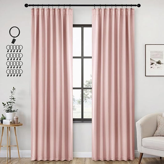 ANRODUO Light Pink Blackout Curtains for Girls Bedroom Living Room 84 Inches Long 2 Panels, Back Tab Rod Pocket Pinch Pleated Thermal Insulated Room Darkening Curtains, 52 x 84 Inch