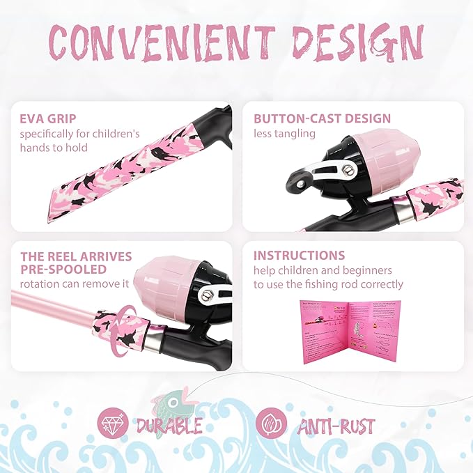 Kids Fishing Pole, Portable Telescopic Kids Fishing Poles for Boys and Girls, Fishing Rod and Reel Combo Kit with Tackle Box, and Fishing Net, Best Fishing Pole for Toddler Youth