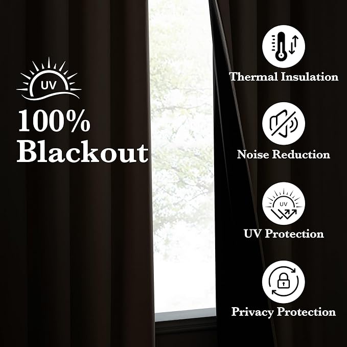NICETOWN 100% Blackout Tan Curtains for Travel, Grommet Lightweight Portable Window Treatments Thermal Curtains Easy to Install for Living Room/Bedroom, W52 x L72, 2 Panels