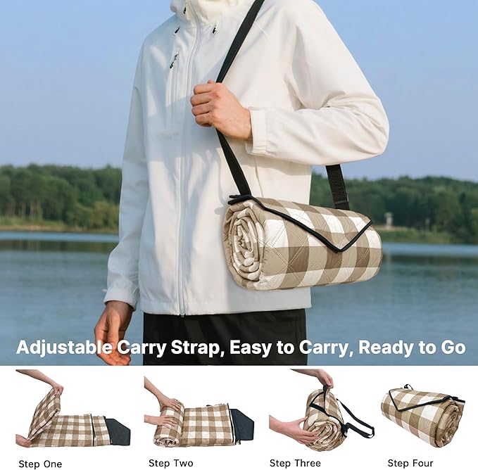 TigeJoy Extra Large Picnic Blanket Waterproof Foldable 80''x100'', Outdoor Picnic Mat Beach Blanket Sandproof for Park, Grass, Travel, Hiking, Camping Essentials, Gingham Picnic Blanket
