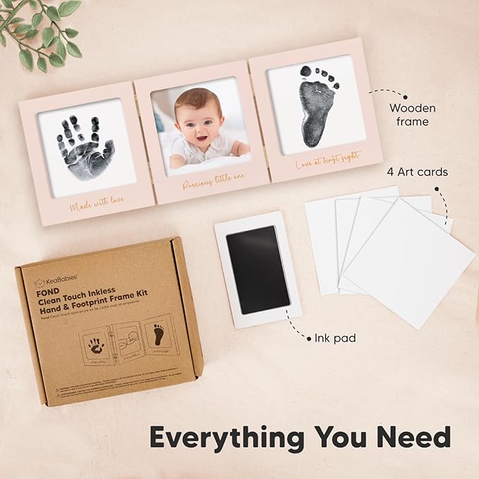 Inkless Baby Handprint and Footprint Kit for Newborn - Baby Footprint Kit, Newborn Keepsake Nursery Picture Frame,Dog Paw Print Maker,Personalized Gifts for New Mom,Showers & Registry(Petal Pink/Gold)