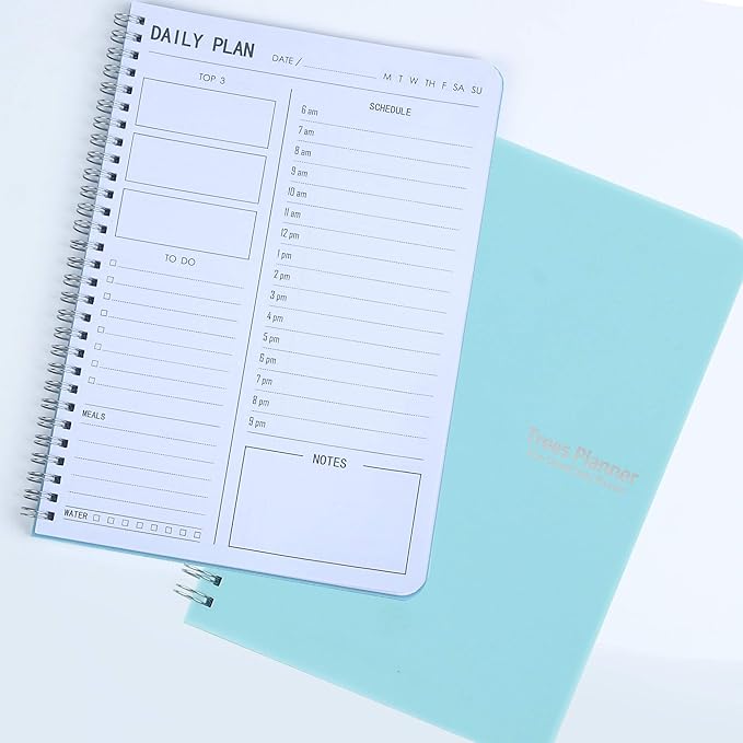 TREES Hourly Daily Planner Undated with To-Do List, Meals, Notes,Appointment Planner Book 10" x 7.3", Flexible PVC Cover,Twin-Wire Binding