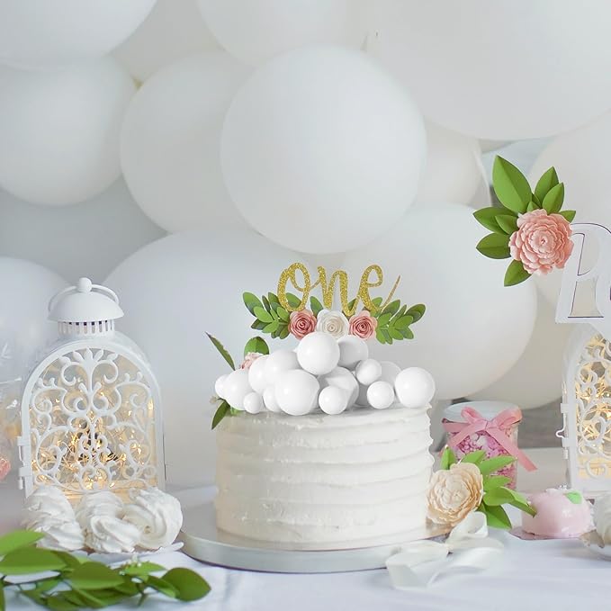 75 Pieces White Cake Balls Topper Decorations Foam Cupcake Topper Mini Balloon Cake Topper Picks for Cake Deco Birthday Party Wedding