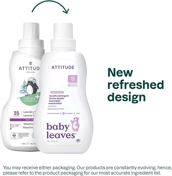 ATTITUDE Baby Laundry Detergent, EWG Verified, Plant and Mineral-Based Formula, HE Compatible, Vegan Household Products, Sweet Lullaby, 35 Loads, 35.5 Fl Oz