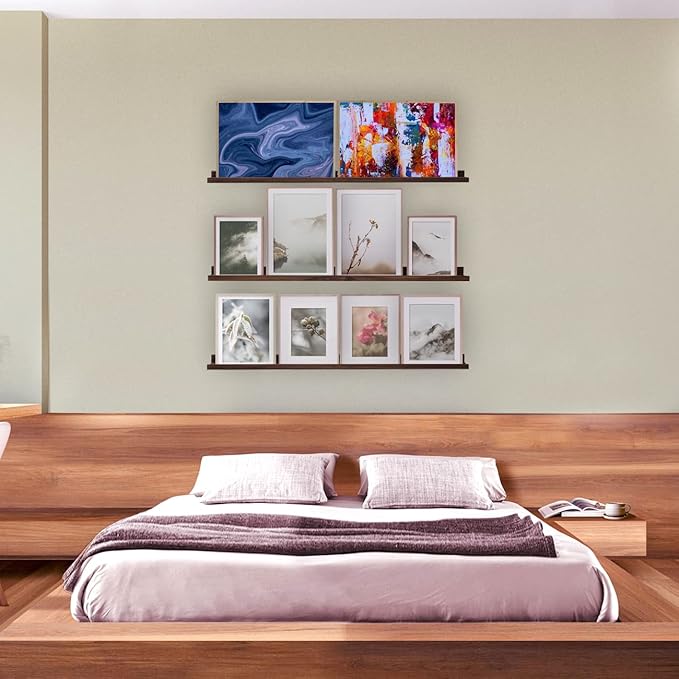 AZSKY Deep Walnut Floating Shelves Large Long Wall Storage Shelves Dark Walnut 48 Inch Wall Mount Hanging Picture Ledge Wall Decor for Bedroom Living Room Bathroom Kitchen Storage a Set of 3