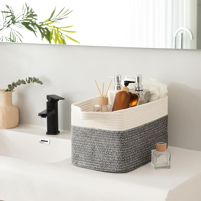 OIAHOMY 3 Pack Storage Basket for Organizing, 13''X9.85''X8.7'' Woven Storage Bins with Handles, toy organizers,Stylish Room Decor, Black variegated