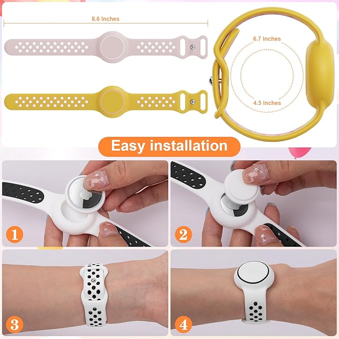 Waterproof Bracelet Compatible with AirTag for Kids (2 Pack), Protective Case GPS Tracker Holder for Child with Full Coverage Hidden Design, Soft Silicone Anti-Lost Wristband Cover for Toddler YPPW