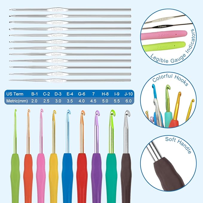 ARMINACO Crochet Kit for Beginners & Adults – 59pcs Complete Starter Set with Ergonomic Hooks (0.6-6.0mm), Yarn, Tools & Travel Bag – Craft Gift for Women, Teens & Seniors
