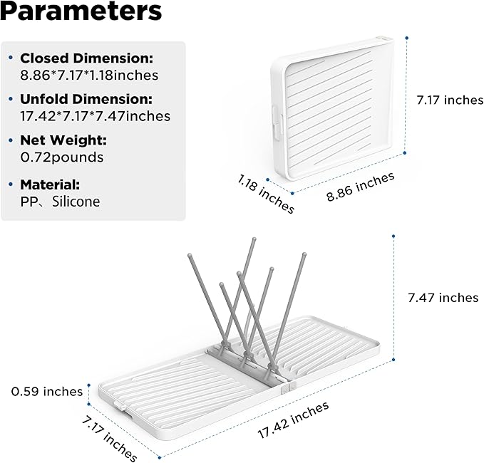 YOTIME Baby Bottle Drying Rack with Drainer, Foldable & Space Saving Drying Rack for Baby Bottles, Nipple and Accessories, White