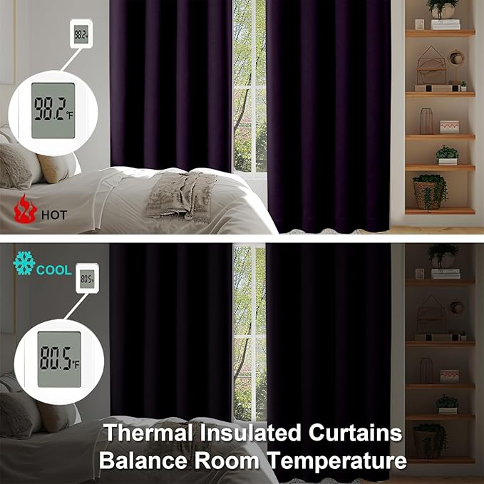 Simplebrand Ava Blackberry Short Blackout Curtains for Bedroom 54 Inches Long 2 Panels Set, Solid Thermal Insulated, Energy Saving Window Treatment Curtains Blackout Drapes, W40 x L54 Inch, Blackberry