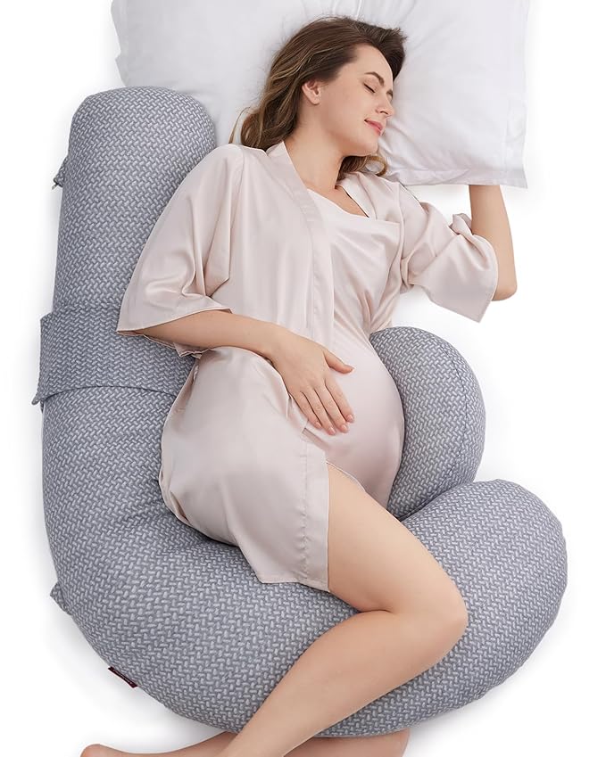 Momcozy Pregnancy Pillows, Original F Shaped, with Air Layer Cover, Grey