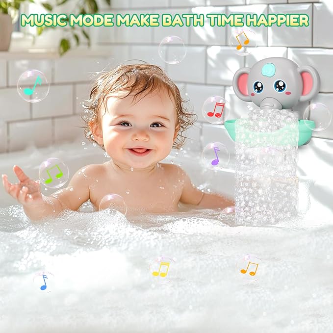 Baby Bath Toys, Magnetic Charging Music Bath Bubble Machine, Elephant Bubble Maker for Kids Ages 1-3 4-8, Toddler Bathtub Toy Gift for Boys and Girls (Grey)