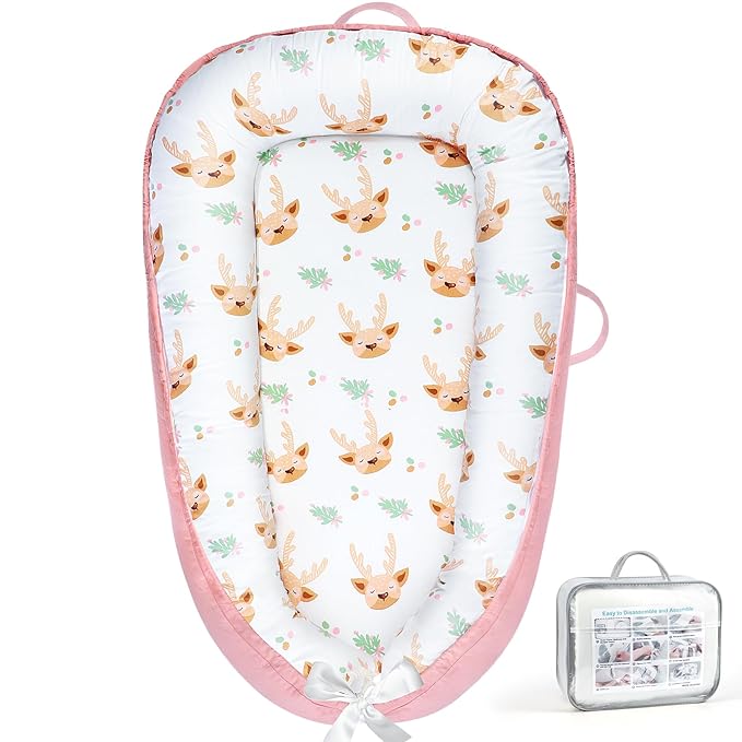 KISS GOLD Baby Lounger - Breathable Soft Cotton Cover Baby Lounger Nest, Babies Essentials Gifts, Portable Lounger for Baby Tummy Time Floor Playing Seated Support for Home and Travel