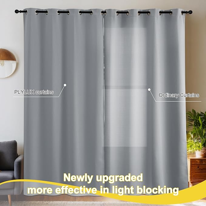 NICETOWN Grey Blackout Curtains for Bedroom 63 Inch Long - Grommet Thermal Insulated Plylux Curtains Light Block Room Darkening Window Drapes for Living Room, 2 Panels, 42 x 63 Inch, Dove Gray
