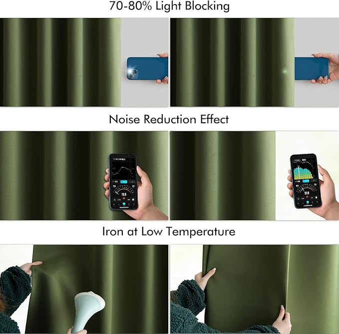 MIULEE Olive Green Back Tab Blackout Curtains 108 Inch Long 2 Panels Set for Bedroom, Rod Pocket/Pinch Pleat Extra Long Thermal Insulated Living Room Darkening Pleated Light Blocking Drapes