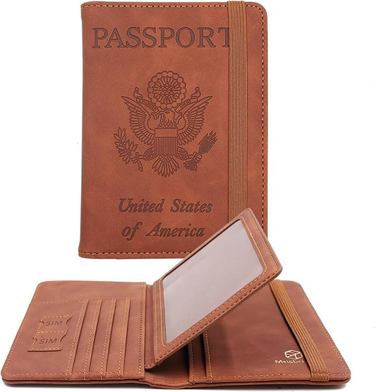 Melsbrinna Rfid Passport Holder for Travel women/Men, Cute Passport Wallet Rfid Blocking Card Slots, Rfid Passport Cover/CaseTravel Wallet, Passport Book Holder (1, Brown1)