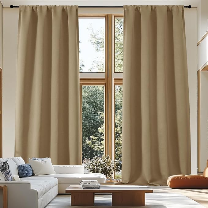 Simplebrand Blackout Extra 10ft Curtains for Patio 120 Inches Long 2 Panels Set, Solid Thermal Insulated Energy Saving Rod Pocket Window Treatment Curtains Blackout Drapes, 50" Wx120 L, Taupe