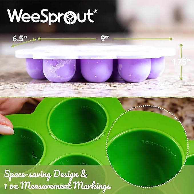 WeeSprout Silicone Baby Food Freezer Tray with Clip-on Lid - Perfect Storage Container for Homemade Baby Food, Vegetable & Fruit Purees, and Breast Milk (Navy, Ten 1.5 Ounce Sections)