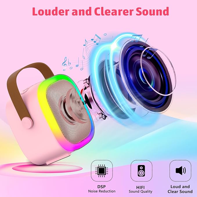 Karaoke Machine for Kids Adults, Portable Bluetooth Speaker with Wireless Microphone and LED Lights, Kids Toys Birthday Gifts for Girls and Boys Ages 4, 5, 6, 7, 8,9,10,11,12+ Years, Home Party