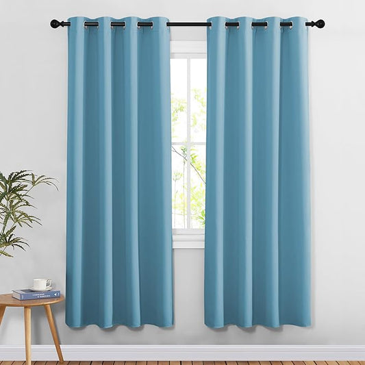 NICETOWN Blackout Teal Blue Living Room Curtains - Grommet Solid Thermal Insulated Sound Reducing Room Darkening Privacy Doorway Curtains for Bedroom (2 Panels, W52 x L78)