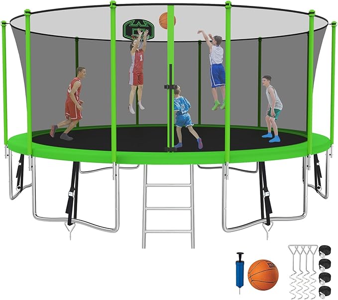 SKYUP Tranpoline 1500LBS 16 15 14 12 10 8 FT Tranpoline for 7-10 Kids and Adults, Windproof Outdoor Tranpoline with Enclosure Net, Basketball Hoop, Easy to Install & Last Long - ASTM Approved