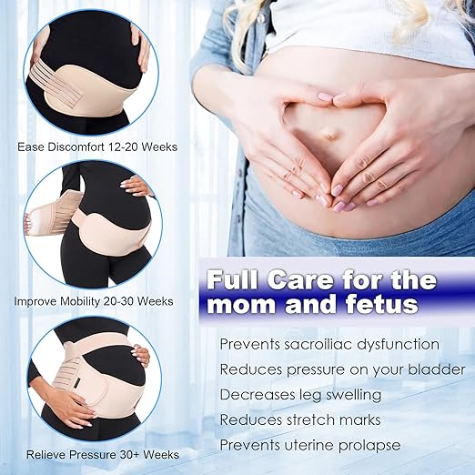 ChongErfei Maternity Belt, Pregnancy 3 in 1 Support Belt for Back/Pelvic/Hip Pain, Maternity Band Belly Support for Pregnancy Belly Support Band (S: Fit Ab 31.5"-43.3", Beige)