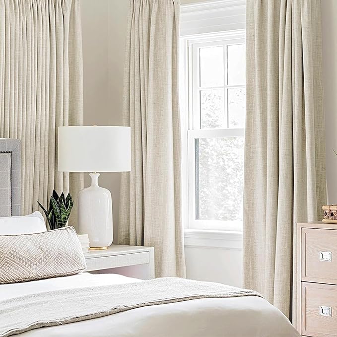 MIULEE 100% Blackout Linen Textured Curtains for Bedroom Solid Thermal Insulated Cream Grommet Room Darkening Curtains & Drapes Luxury Decor for Living Room Nursery 52 x 63 Inch (2 Panels)