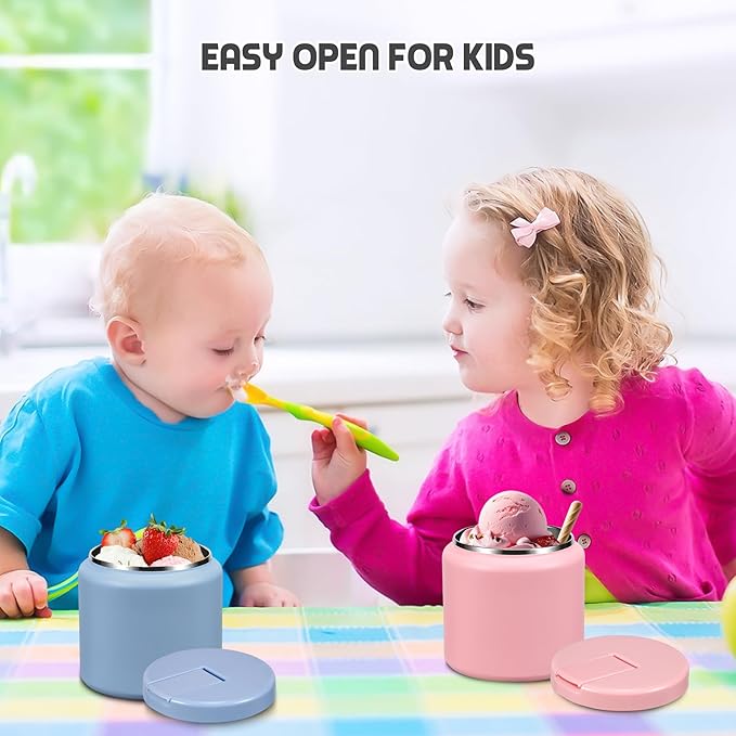 26oz Soup Thermo for Hot Food Kids with Buckle Lid Insulated Vacuum Food Jar Wide Mouth Leakproof Stainless Steel Lunch Container (Blue)