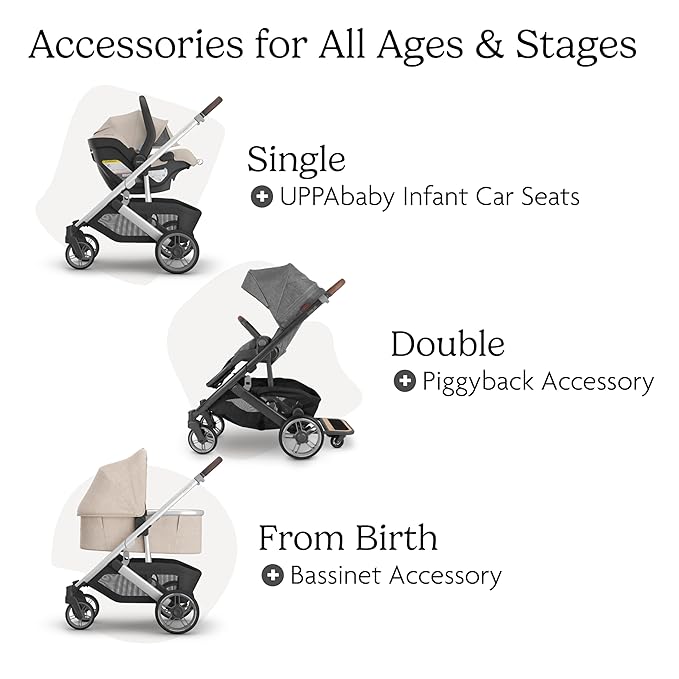UPPAbaby Cruz V3 Stroller - from Birth + Car Seat Compatible - Full-Size, Reversible Seat - Infant Insert, Bug and Rain Shields Included - Declan (Oat Mélange/Silver Frame/Chestnut Leather)