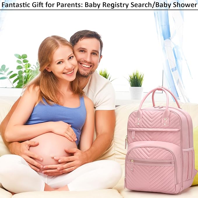 Diaper Bag Backpack for Women with Changing Pad, Baby Bag with Insulated Pockets Multifunctional Diaper Bags For Baby Girl Boy Waterproof Baby Bags For Boys Girls Maternity Bag Baby Pink