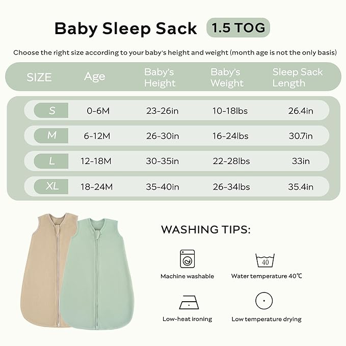 JELLYMONI Fleece Baby Sleep Sack 0-6 Months, 2 Pack 1.5 TOG Baby Wearable Blanket Winter Infant Sleep Sack with 2-Way Zipper, Warm Toddler Sleep Sack