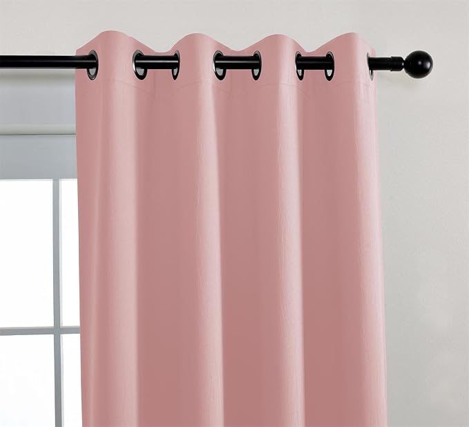 MIUCO Blackout Curtains Room Darkening Curtains Textured Grommet Curtains for Kids Bedroom Set of 2 52x84 Inch Pink