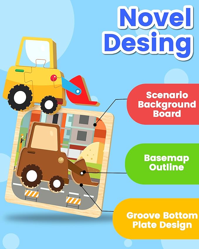 Benresive Wooden Toddler Puzzles, Montessori Toys for 1 2 3 Year Old Boys, Toys for 1 2 3 Year Old Boy Birthday Gifts, 8 Pack Vehicle Toddler Learning Educational Puzzles