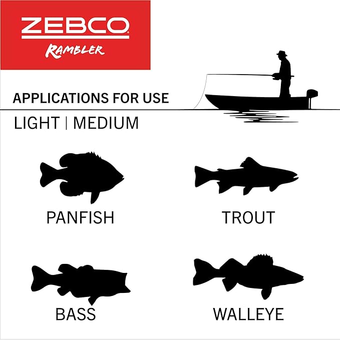 Zebco Rambler Fishing Reel and Rod Combo, Durable Fiberglass Rod with Built-in Carabiner, Patented No-Tangle Reel, Pre-Spooled with 8-Pound Zebco Fishing Line
