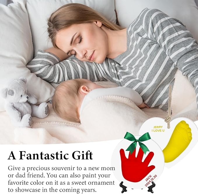 Baby Hand & Footprint Keepsake Kit - Personalized Handprint Footprint Ornament for Newborn Babies, New Mom Gifts, Baby Shower & Registry, Nursery Picture Frame, Pet Paw Print Ornament