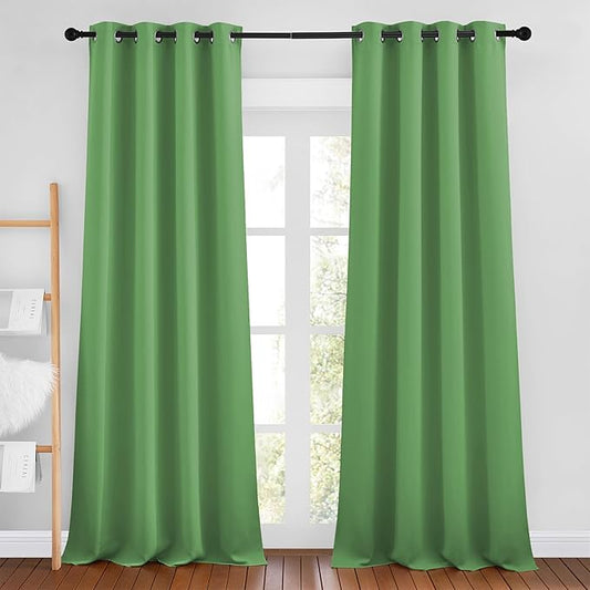 NICETOWN Blackout Curtains for Boys Room - Thermal Insulated Solid Grommet Room Darkening Curtains/Panels/Drape for Bedroom (Forest Green, 1 Pair, 46 by 90-Inch)