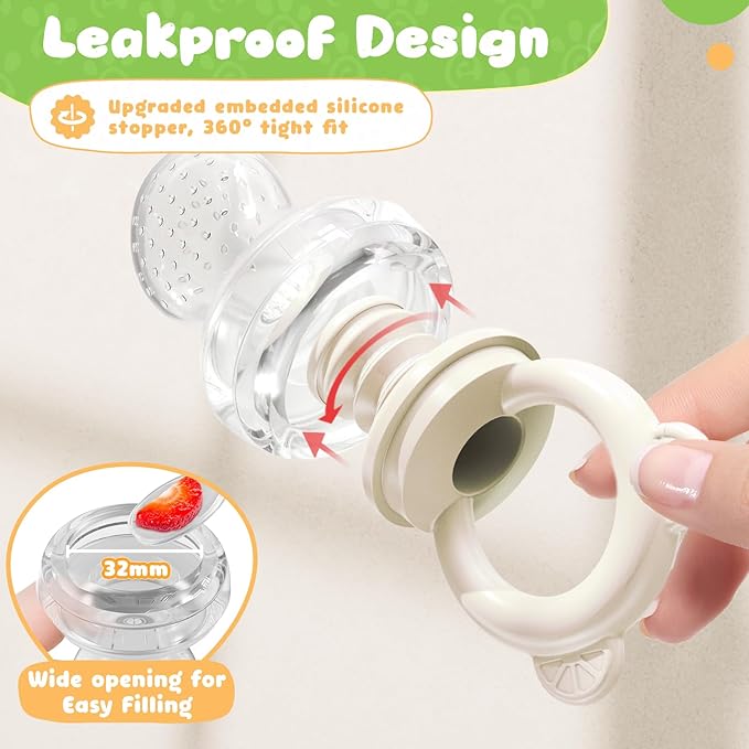 Bear Baby Fruit Food Feeder & Mini Freezer Nibble Tray Combo, 2 Pack Breastmilk Popsicle Molds for Baby Teething Relief, BPA Free Silicone Feeder for Safe Infant Self Feeding, Dishwasher Safe