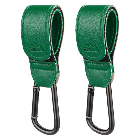 Baby Stroller Hooks Bag Hooks for Hanging Diaper Bags Multipurpose Hooks for Grocery Shopping Bags Premium Vegan Leather Pram Straps 2 Pcs (Green)