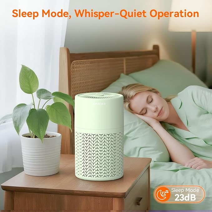 AIRROMI Pets Air Purifier for Home Allergies,Up to 660 ft².Yellow Deodorizing Activated Carbon Filter,With Fragrance Sponge for Better Sleep,Night Light,Pet Dander,Smoke,Odors,Air Cleaner A2002 Green