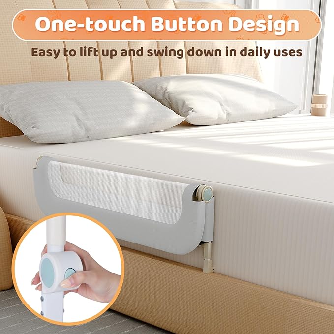 omzer Bed Guard Rail for Toddlers - 32inch Folding up & Adjustable Heights Baby Bed Safety Rails - Portable Toddler Bed Barrier Railing Guard for Kids Twin, Bunk, Queen, Full Size Bed