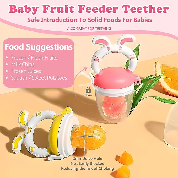 WAJIAYON Easter Bunny Baby Fruit Feeder/Food Feeder Pacifier - Infant Teething Feeders | Silicone Teether Feeder Baby | Food Pacifier for Babies Easter Gifts for Boys and Girls - Rabbit