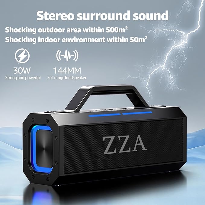 Portable Bluetooth Speakers, 60W Peak Wireless Outdoor Speaker with Subwoofer, Deep Bass, 3 Lighting Mode, 100dB Loud Party Speakers for Camping, Beach, Garage
