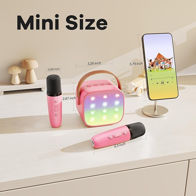 YLL Mini Karaoke Machine for Kids Adults, Portable Bluetooth Speaker with 2 Wireless Microphones, Most Popular Toys Birthday Gifts for Girls 4, 5, 6, 7, 8, 9, 10, 11, 12+ Years Old Toddler Teens（Rose）