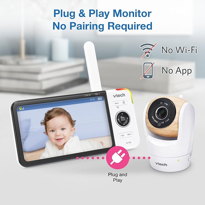 VTech VM919-2HD Baby Monitor, 7" 720p Screen, 2 Cameras, 360 Panoramic Viewing, 110 Wide-Angle View, Night Vision, Up to 1000ft Range, Secured Transmission No WiFi