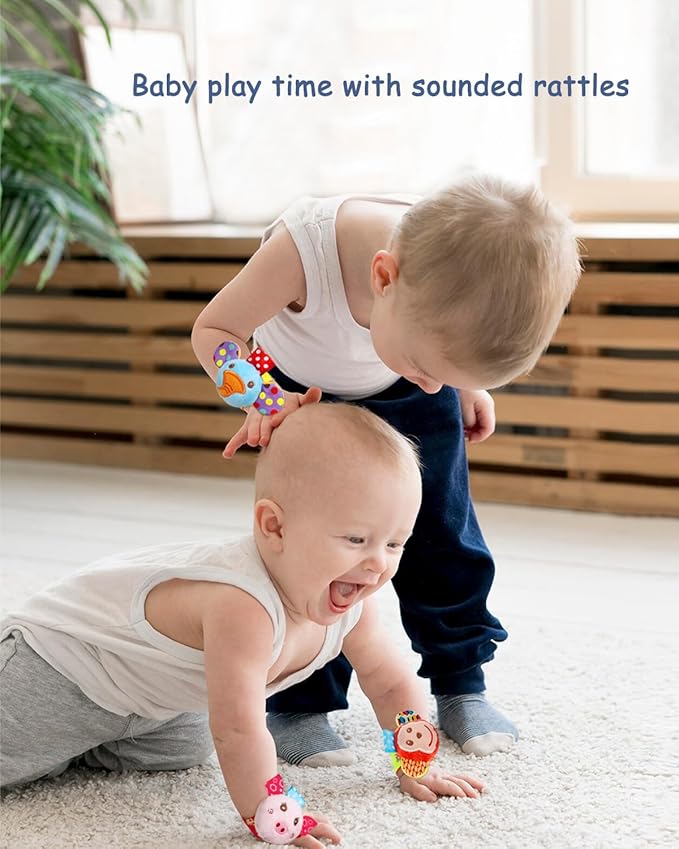 BLOOBLOOMAX Sock rattles for Babies 0-24 Months Baby Animal Foot Finder Educational Toys