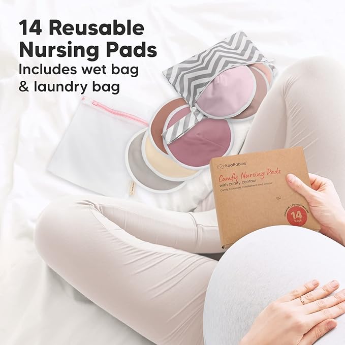 Organic Nursing Pads - 14 Washable Viscose Derived from Bamboo Breastfeeding Pads, Wash Bag, Reusable Breast Pads for Breastfeeding, Nipple Pads for Breastfeeding Essentials(Plum, M 3.9")