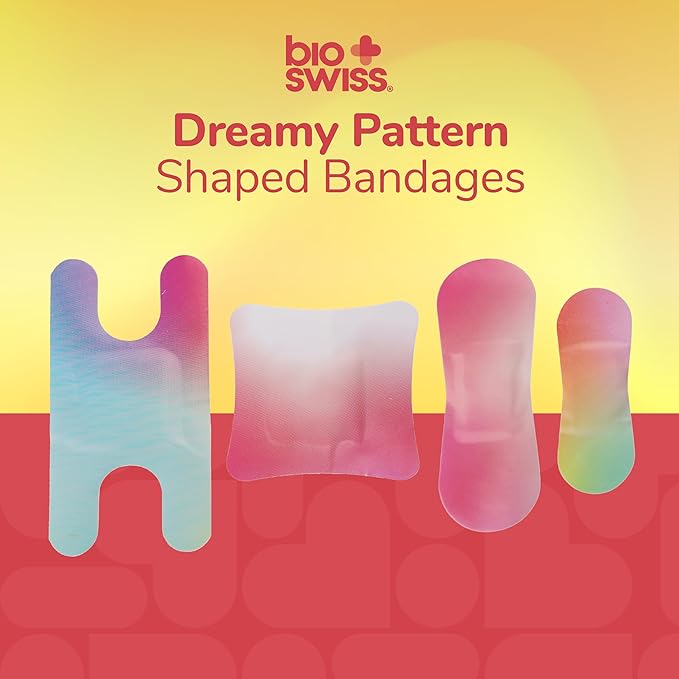 BioSwiss Bandages, Assorted Size Gradient Print Self Adhesive Bandage, Latex Free Sterile Wound Care, First Aid Kit Supplies for Kids and Adults, 60 Count