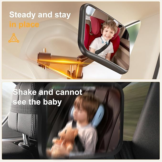 Baby Car Mirror for Rear Facing Seat - Clear View, Upgraded Hook Clip Design, 360 Rotation, Wide Crystal View, Shatterproof Crash Tested and Certified