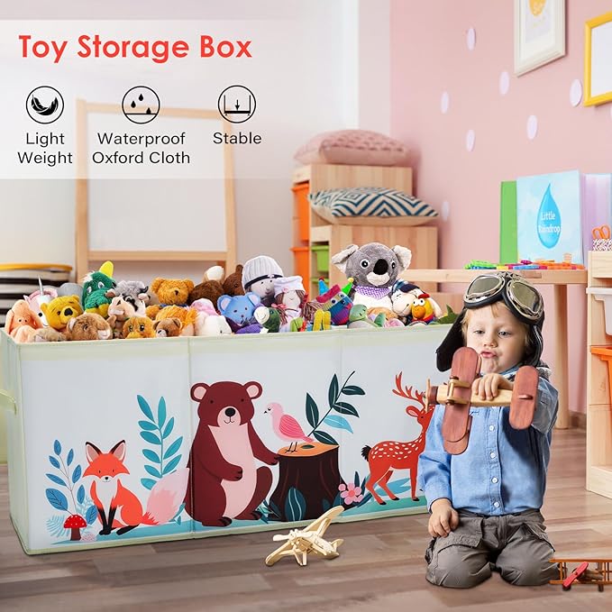 Toy Box Chest for Kids, Collapsible Oxford Toy Storage Box with Handles for Boys Girls, Extra Large Sturdy Waterproof Toy Organiser for Bedroom Playroom, 37.7×12.5×15.7 Inch (Forest Animals)